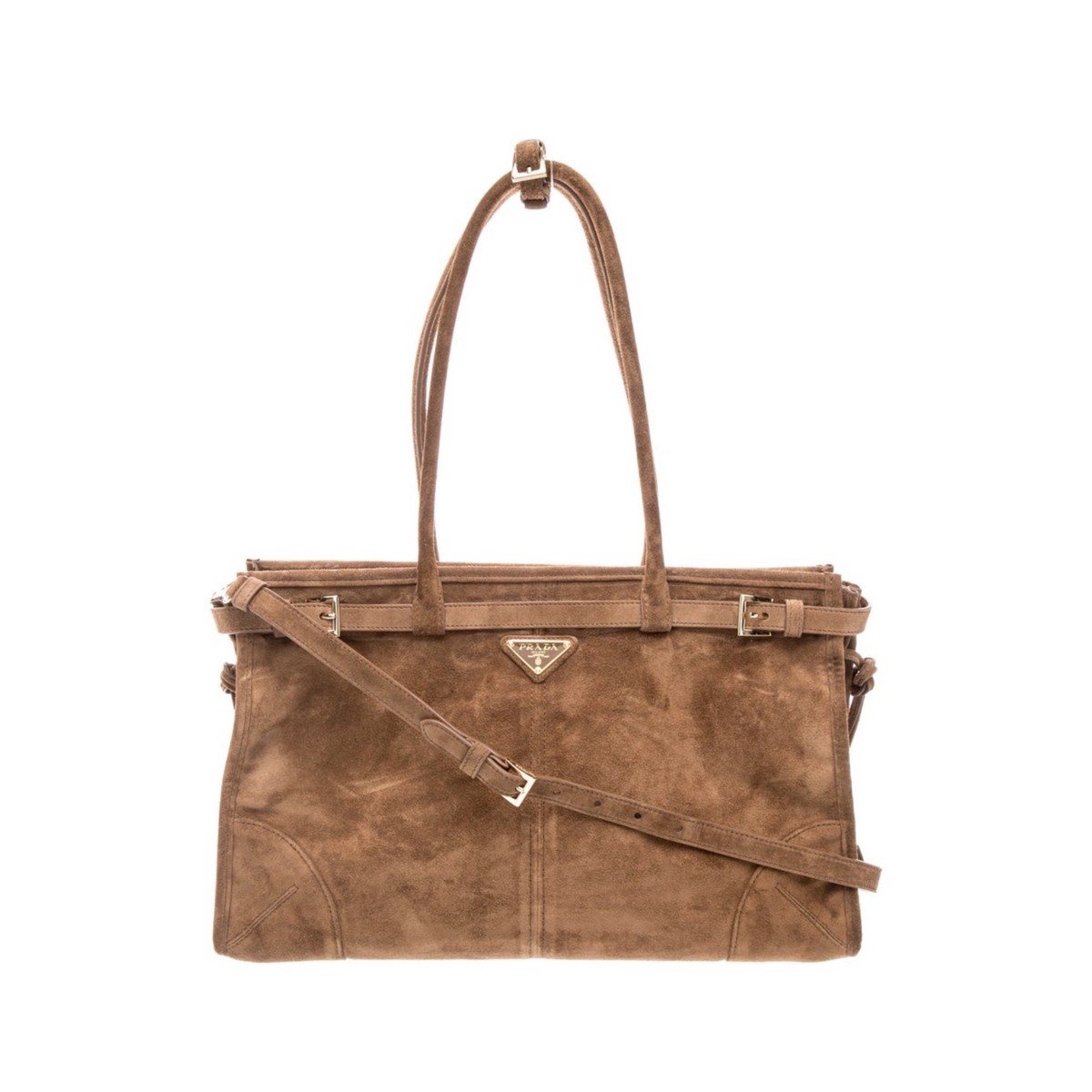 A structured leather handbag.